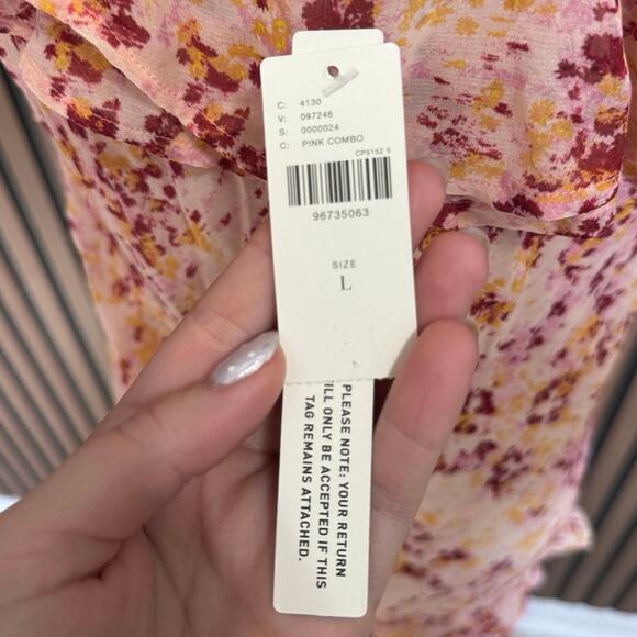 By Anthropologie Cowl-Neck Ruffle Midi Dress Pink Floral Size Large NEW - Picture 10 of 11